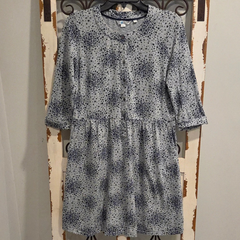 Boden Briar Jersey Dress Womens US 6P Gray Blue Star Print 3/4 Sleeve Pockets